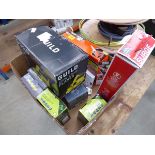 +VAT Box containing power socket, planer, Scorpion saw, mini screwdrivers, flood light, etc