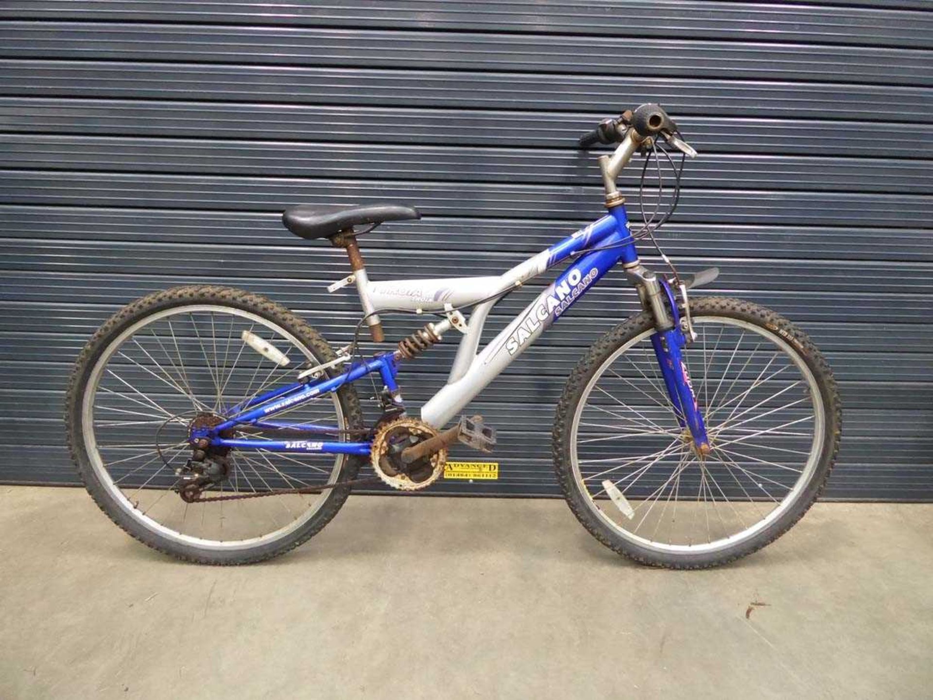 Blue and silver Salcano mountain bike