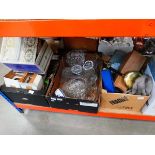Three boxes containing glassware, plus general crockery, china, Wedgwood coffee pot
