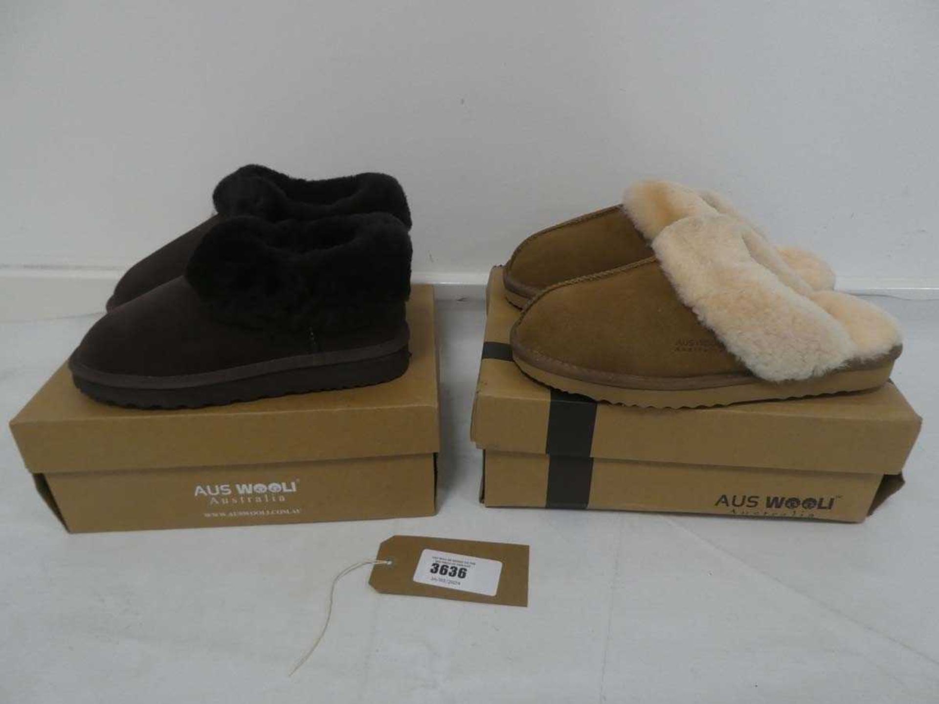 +VAT 2 x Boxed pairs of Aus Wooli Australia slippers sizes UK5 and UK9