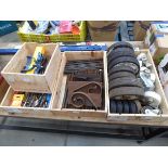 4 boxes of assorted items inc. rubberised wheels, threaded bar, reamers, taps and dies