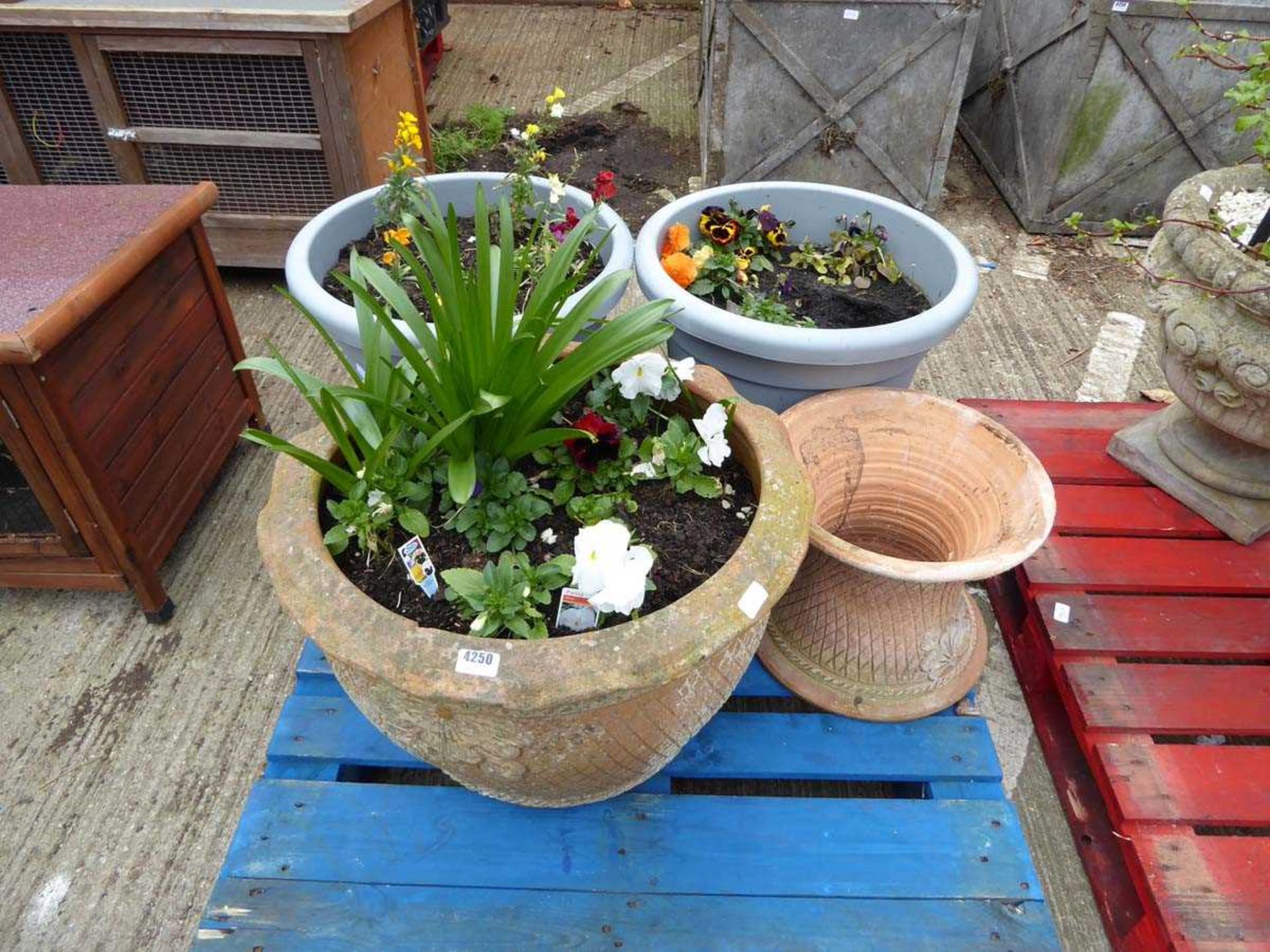 Pallet of assorted garden planters to include terracotta and planter