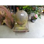 Cast metal post finial in shape of a ball