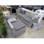 +VAT Grey rattan garden 3 piece suite comprising 3 seater sofa, 2 chairs and a coffee table with