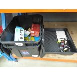 +VAT 2 x plastic storage boxes, some Rain-X glass cleaner, electric sockets, golf balls and a roller