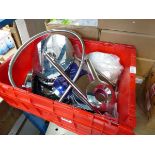 Box of assorted shower heads and plumbing fittings