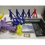 +VAT Jack stands, ratchet straps, tow rope, 1/2" Dr. micrometer adjustable torque wrenches, paint