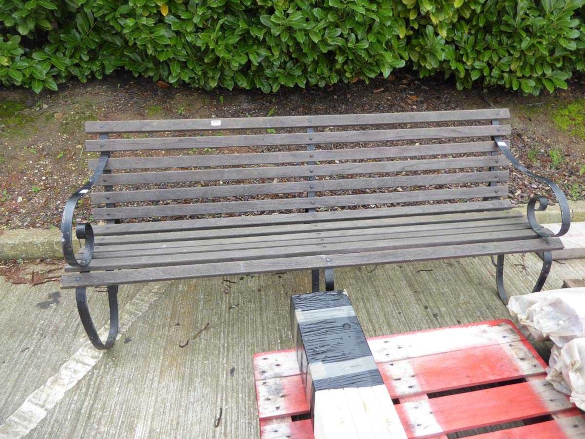 6ft slatted wood wrought iron ended garden bench