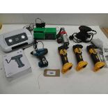 +VAT Gas analyzer, air compressor, Makita impact driver body, 3 x angel grinders, sander etc