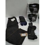 +VAT Jet Tech Pro motorcycle jeans Size 34x32, Trial Skins Pro knee guards, Heated gloves and 2 x