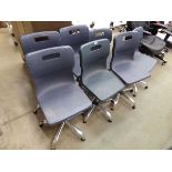7 x moulded plastic swivel operators chairs on chrome bases