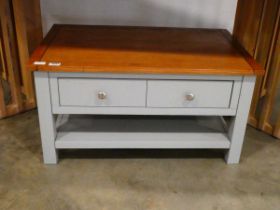 Oak effect and painted coffee table with drawer and second tier