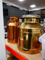 Two brass finished milk churns