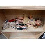 3 x vintage dolls plus a boxed Corgi tram