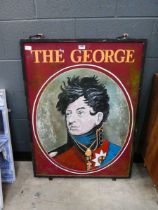 Painted metal double sided 'The George' pub sign