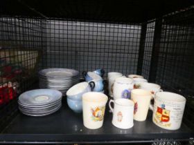 Cage containing commemorative ware and lustreware crockery