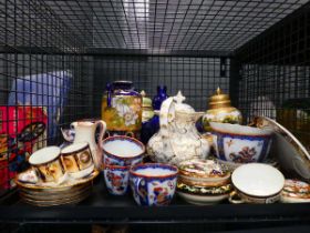Cage containing quantity of Noritake and other crockery, plus glassware