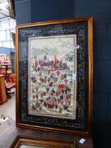 Framed and glazed Chinese silk panel