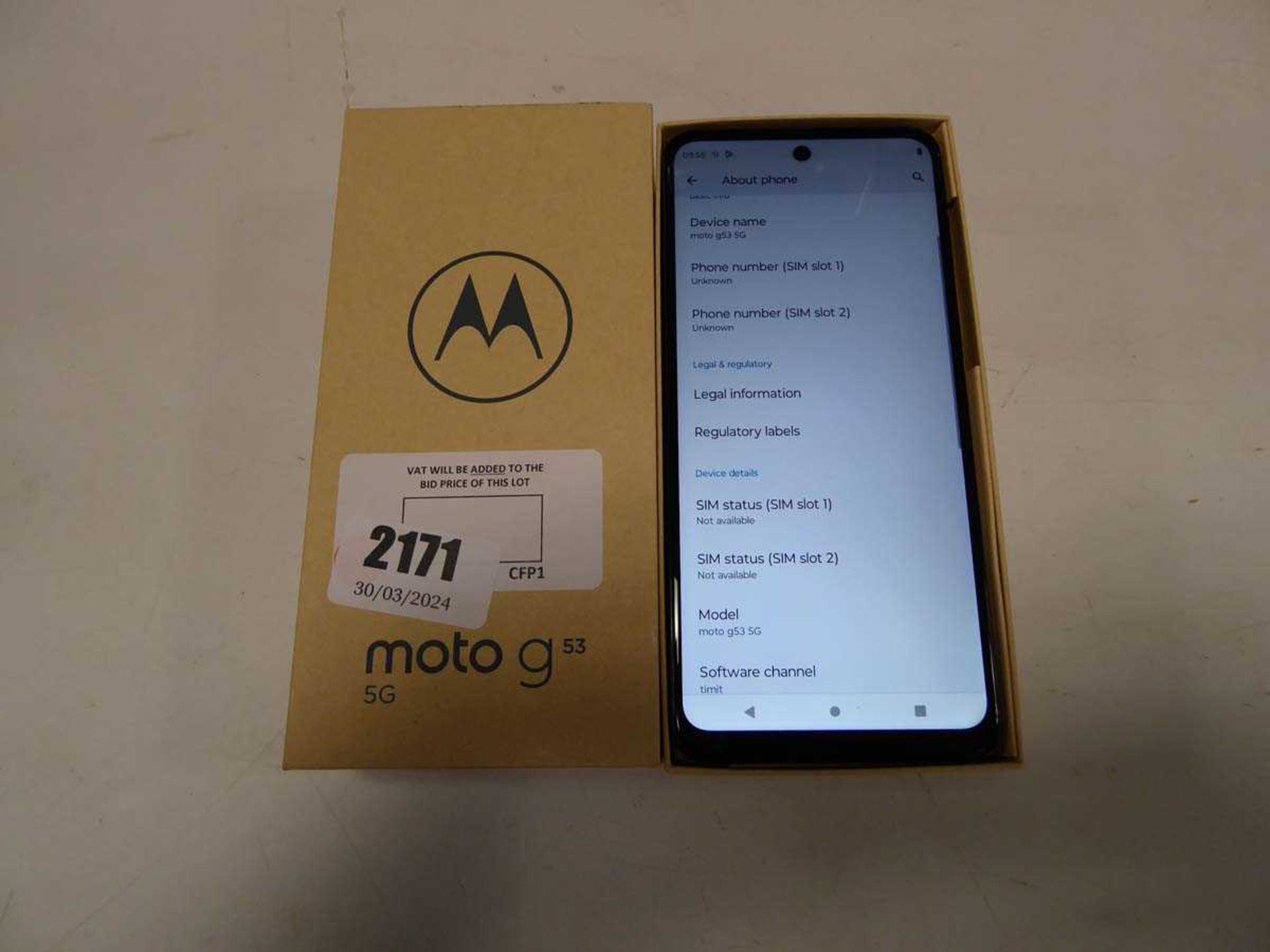 +VAT Motorola XT 2335-2 Moto G 53 5 G mobile phone 4+ 128 GB in ink blue, model no: MC401 serial no: