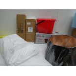 +VAT Lamp shade, 2 mop buckets, medium floating shelf, flat pack coat rack and pack of 2 cushion