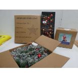 +VAT Xmas LED star light, length of garland, Box of baubles and Inflatable Santa