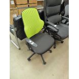 Black cloth lime green mesh back swivel armchair