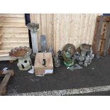 Large quantity of assorted garden ornaments including sundial, bird bath, Buddhas, gnomes, etc