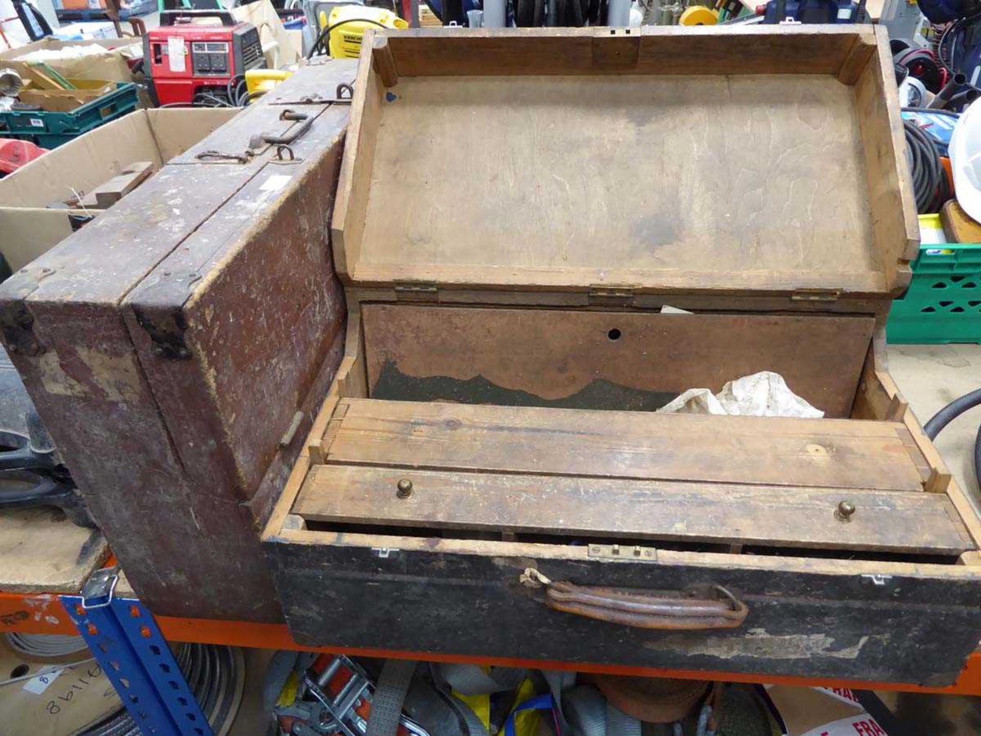 2 x wooden toolboxes with various hand tools