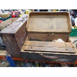 2 x wooden toolboxes with various hand tools