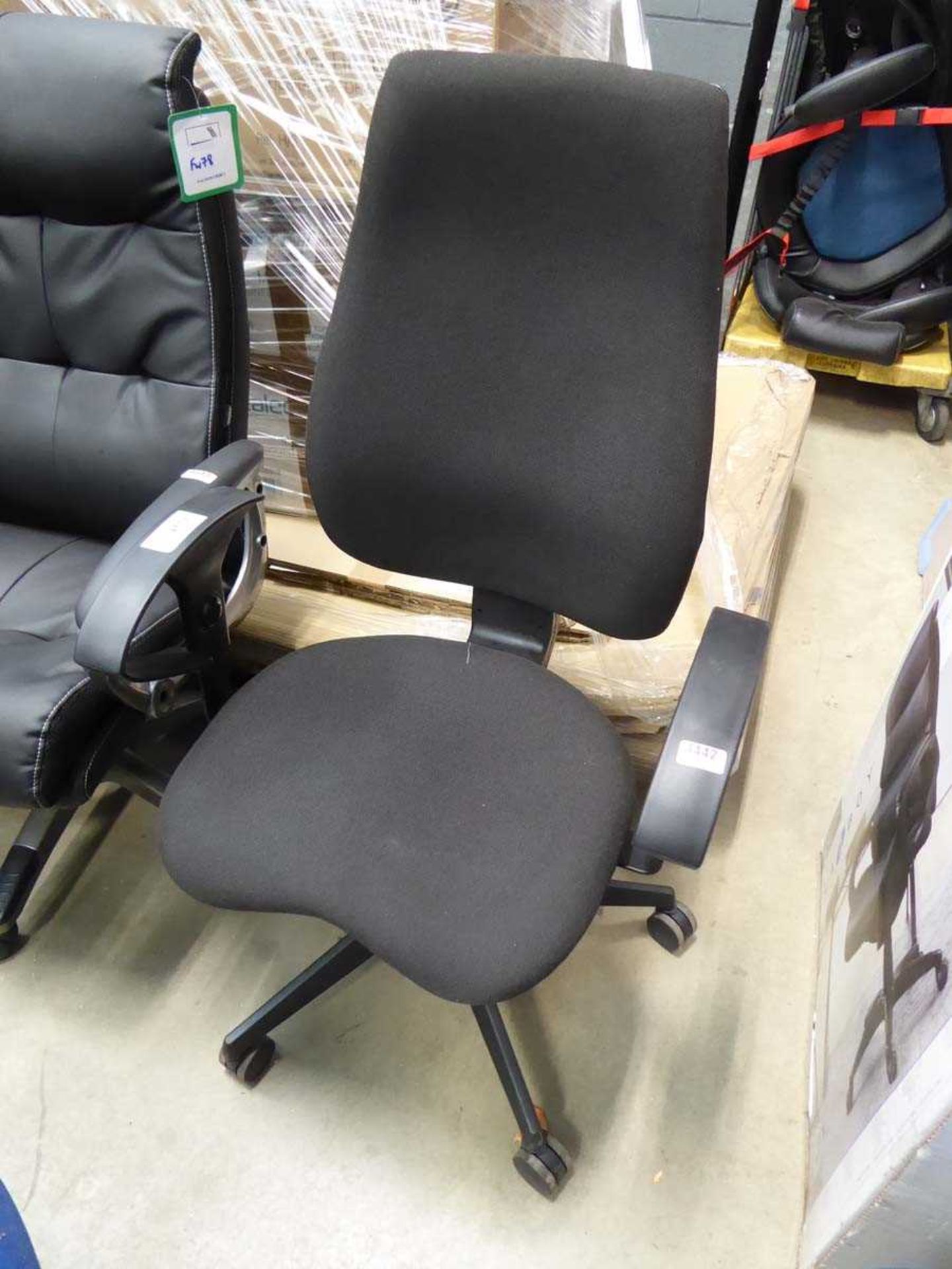 Black cloth swivel armchair