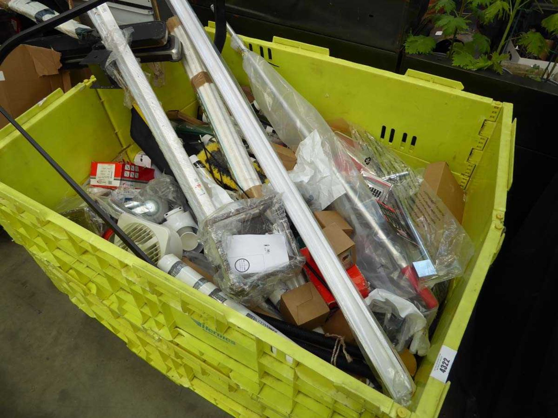 +VAT Large pallet box containing various items to include drywall screws, bolts, silicone, pipes,
