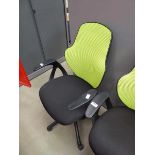 Black cloth lime green mesh back swivel armchair