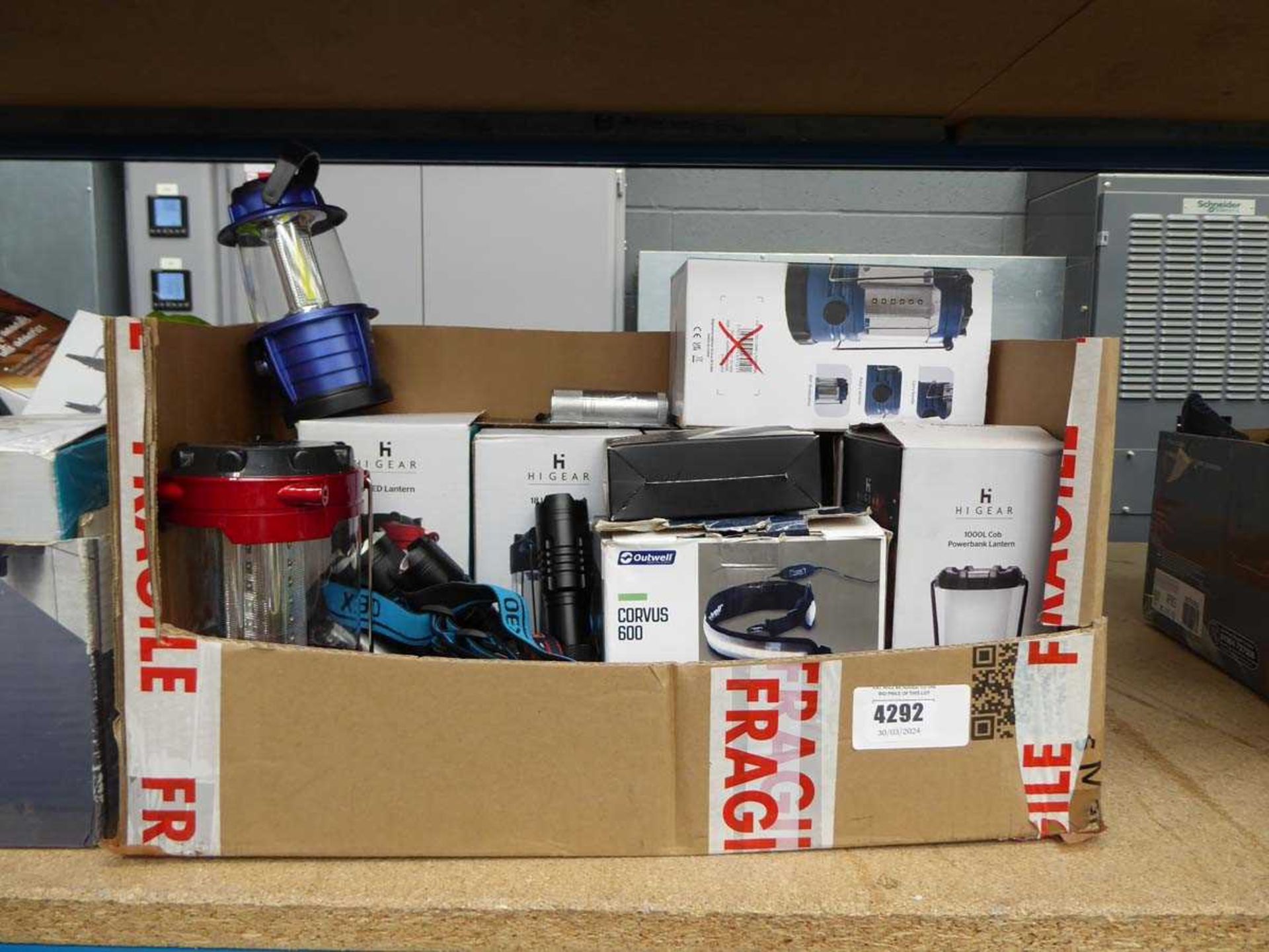 +VAT Two boxes of camping items, to include torches, combo rugs, pumps, headlights etc. - Image 2 of 3
