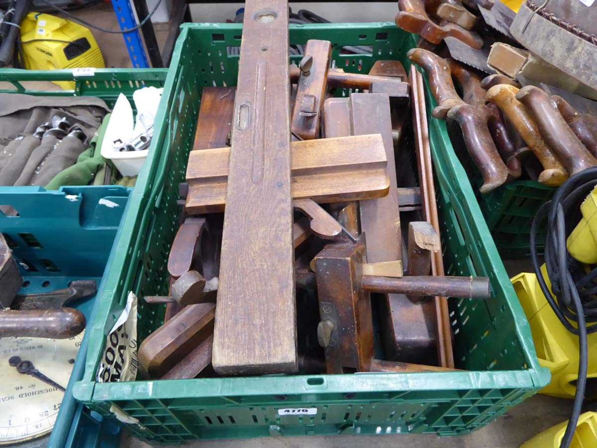 Box containing wooden planes and wooden spirit levels - Image 2 of 2