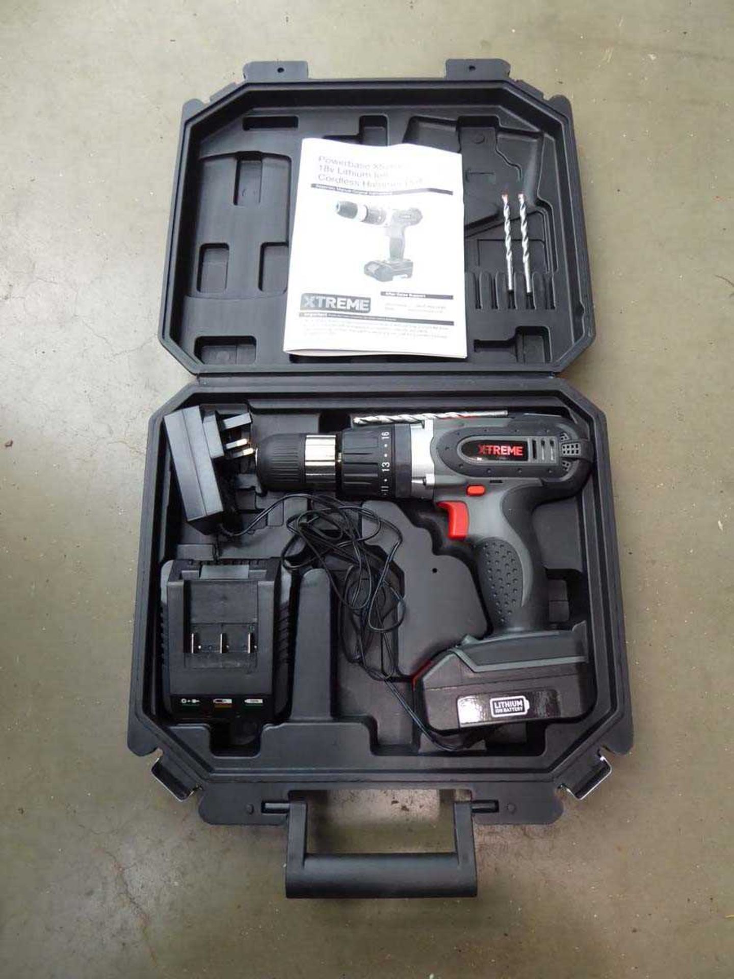 Powerbase Extreme battery drill with battery and charger