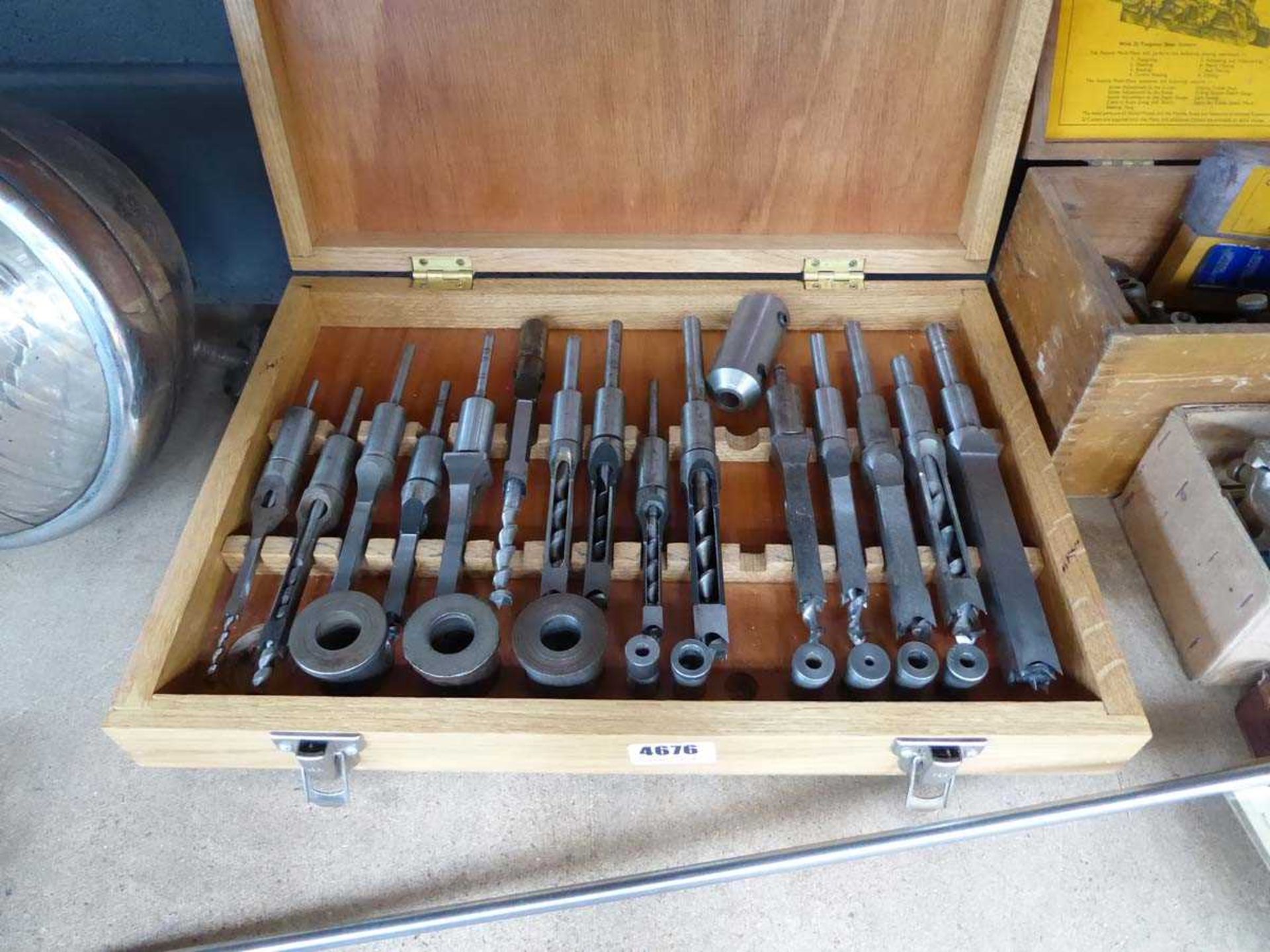 Box containing morticer tools