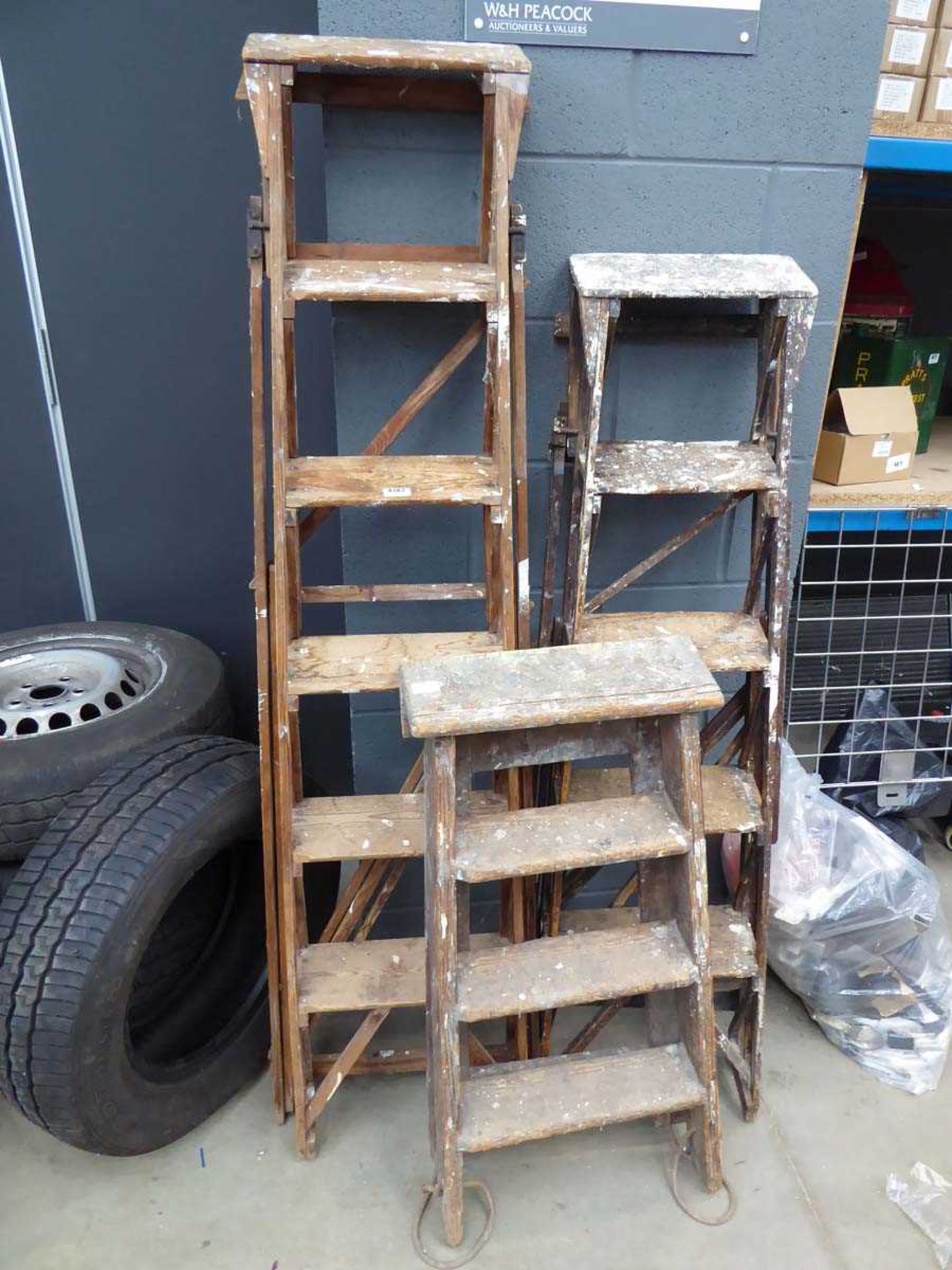 3 x wooden step ladders