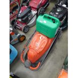 Flymo electric mower and a green fuel can