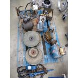 Pallet containing machine parts including electric motors, polishing heads and other parts