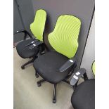 Black cloth lime green mesh back swivel armchair