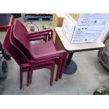 Bistro style table with 3 plastic chairs