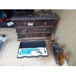 Small plane, a multi purpose gas tool kit and a small wooden box with various fittings
