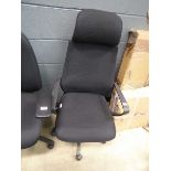 Black cloth high back swivel armchair