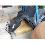 +VAT Blue horse saddle and box of horse blankets