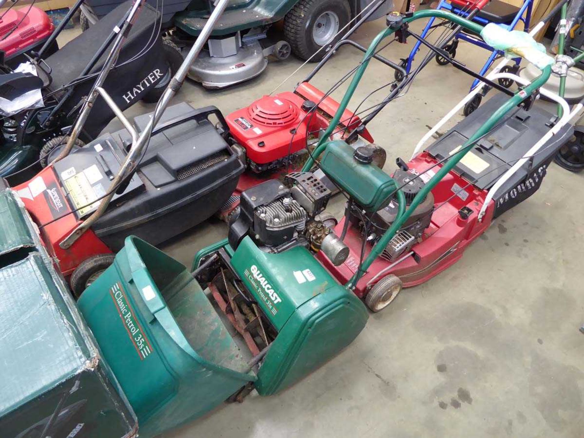 Qualcast petrol powered cylinder mower with grass box