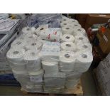 Pallet of paper towels and white and blue roll