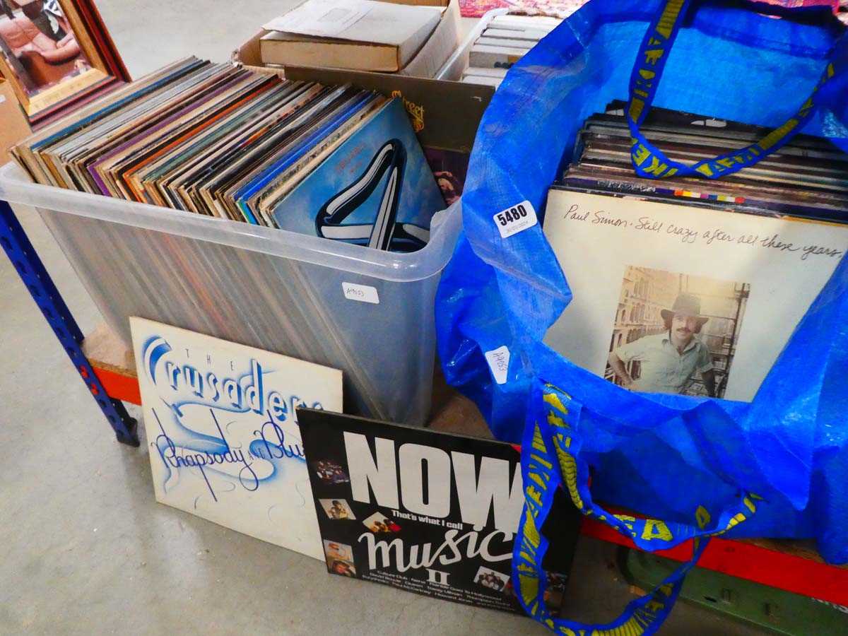 Box and bag of vinyl records