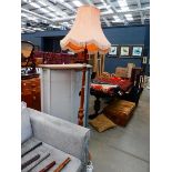 Turned beech floor lamp with pink shade