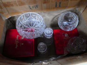 Box of Royal Brierley decanters and bowls