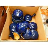 Quantity blue glazed Denby crockery fair but damage to one bowl